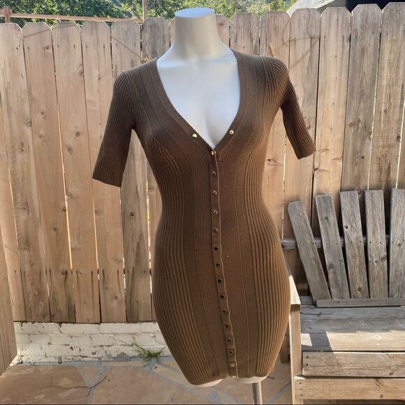 GUESS Seneca Snap Front Ribbed sweater Dress Olive Green size XS - Picture 11 of 13